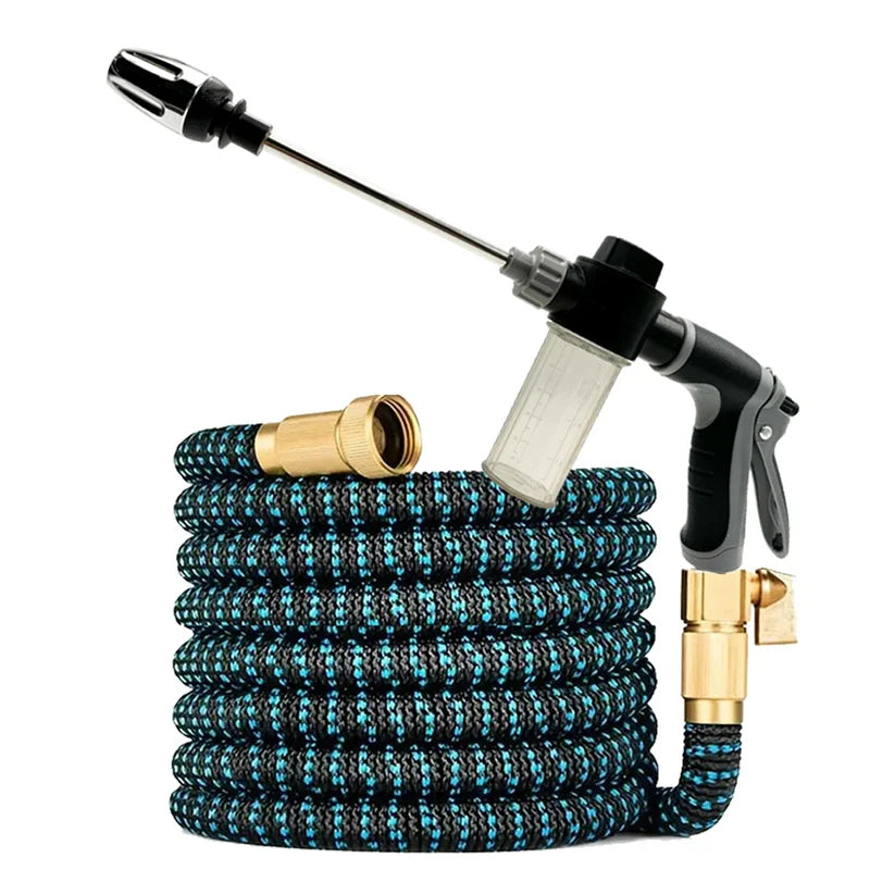 Expandable garden hose with high-pressure spray gun – 3 times the length under pressure - 25 ft