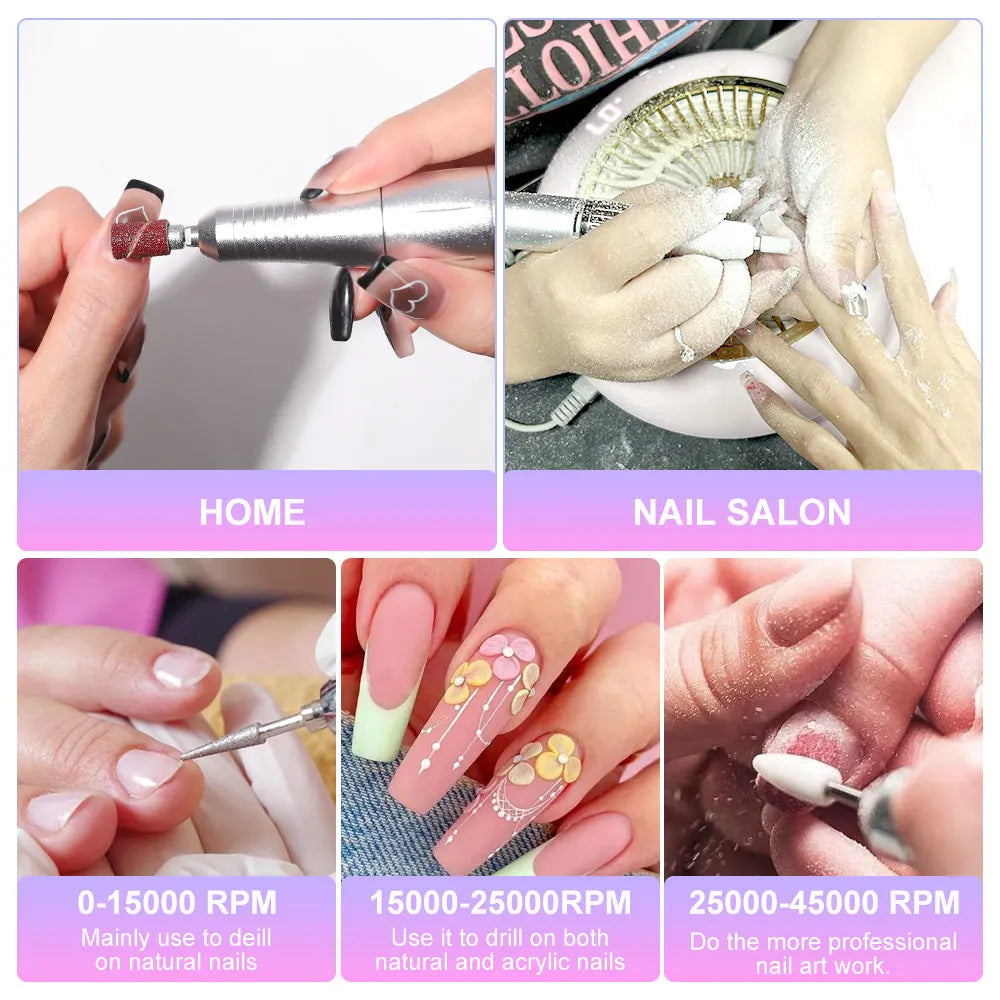 45000 RPM oplaadbare elektrische nagelboormachine Professionele nagelboren voor gelnagels Polish Draagbare nagelvijl manicure tool Zorenza