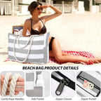 Strandtasche Canvas Gestreift mit Reißverschluss -    Zorenza