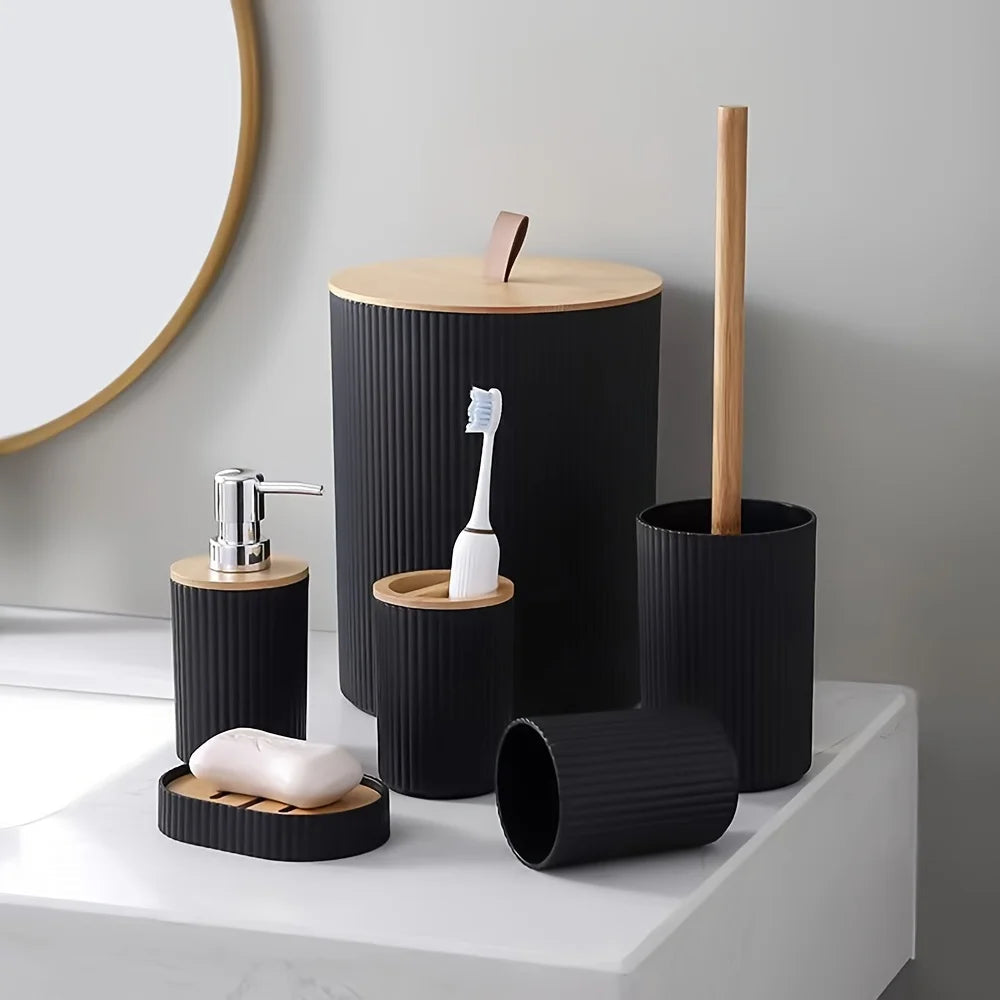 6 Piece Bathroom Set With Trash Can Toothbrush Holder Lotion Soap Dispenser Soap Dish Toilet Brush Bathroom Accessories Set Zorenza