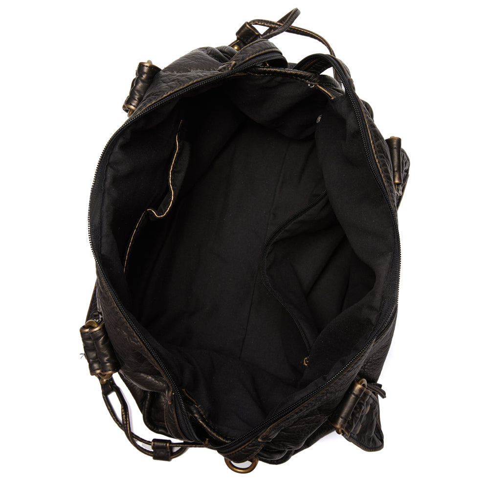 Schwarze Handtasche aus PU-Leder mit Vintage-Waschung Zorenza