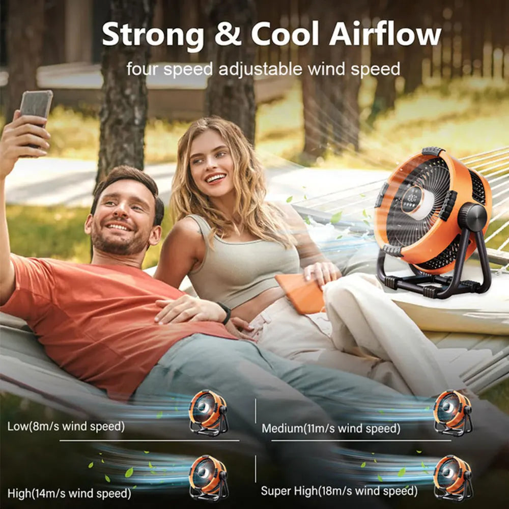 Campingventilator mit 20000mAh Akku und LED-Licht -    Zorenza