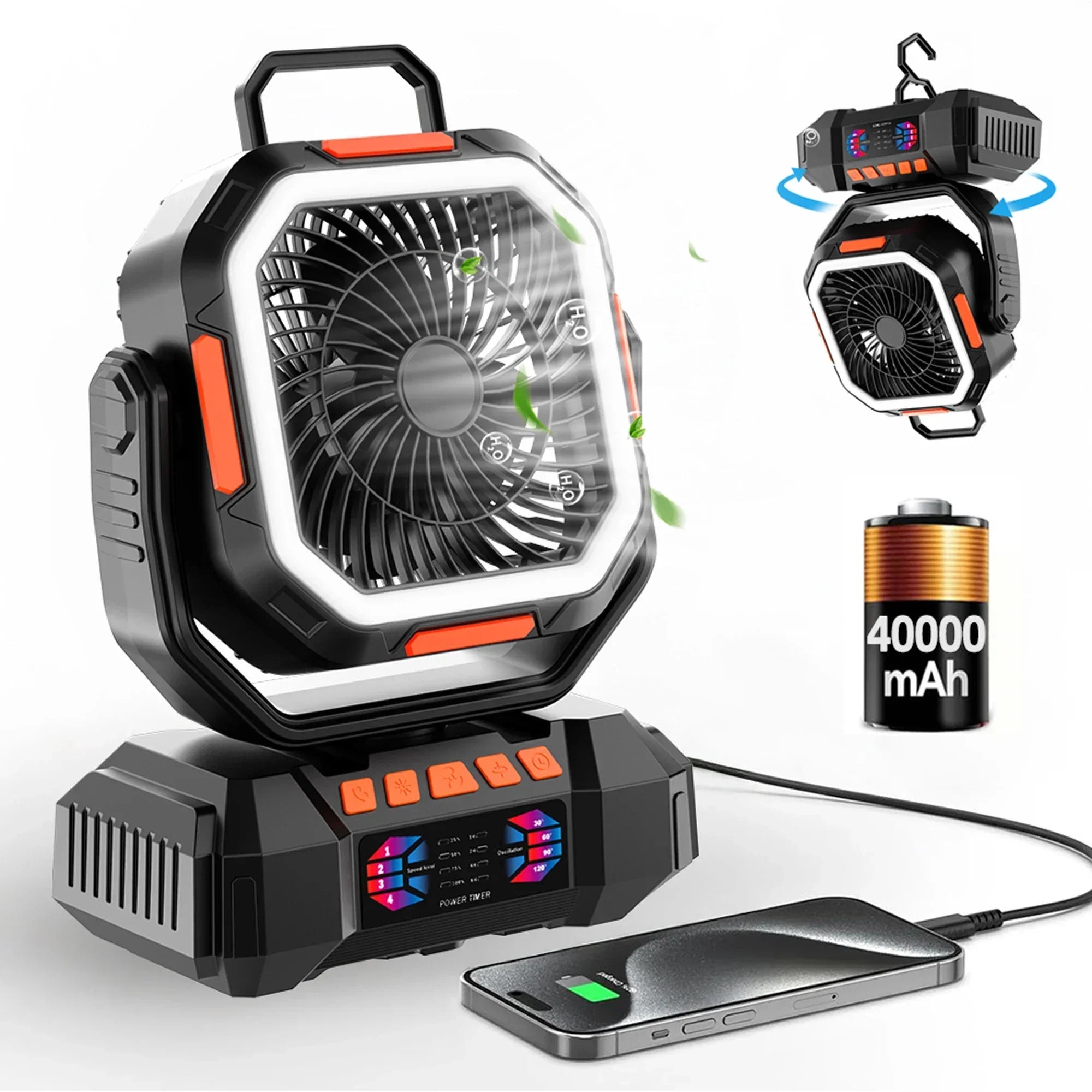 Campingventilator mit 40000mAh Akku und LED-Beleuchtung -    Zorenza