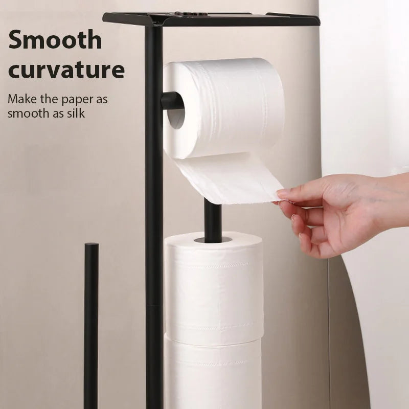 Freistehender Toilettenpapierhalter, Nagelfreies Aufbewahrungsregal für Badezimmer, Toilettenbürstenhalter, Rollenpapierablage Zorenza