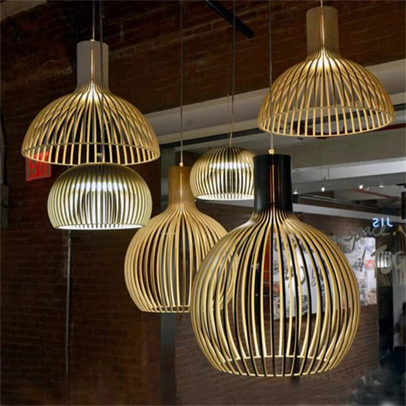 Pendelleuchte Holz mit Lamellenschirm -    Zorenza