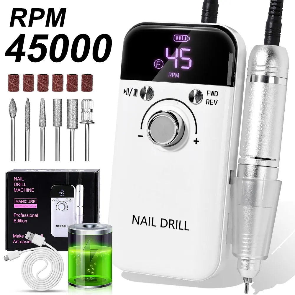 45000 RPM oplaadbare elektrische nagelboormachine Professionele nagelboren voor gelnagels Polish Draagbare nagelvijl manicure tool Zorenza