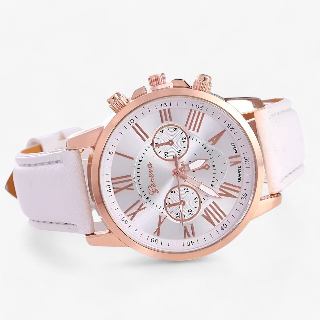 Damenuhr mit römischen Ziffern und weichem Lederarmband -    Zorenza