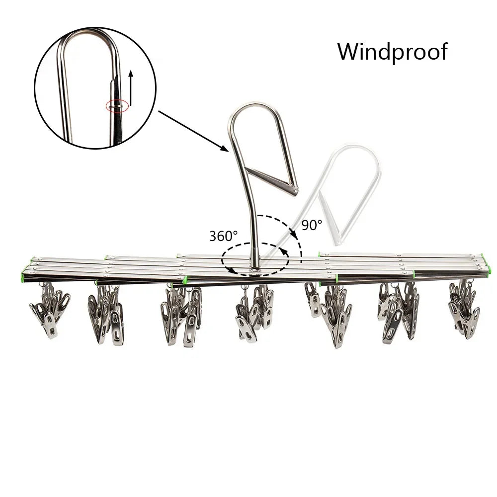Wäschetrockner klappbar 35 Clips Edelstahl – Windbeständig -    Zorenza