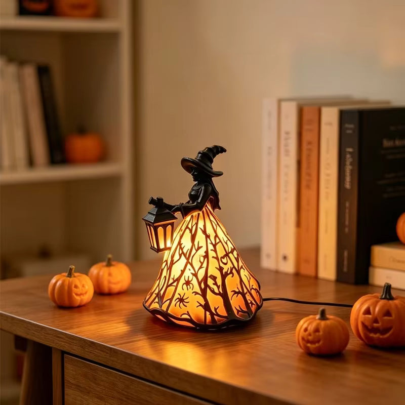 Halloween-Laterne Hexe Gotisch Vintage – Flammenloses LED-Design 30 cm -    Zorenza