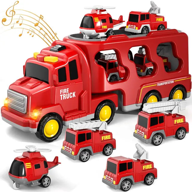 Feuerwehr-Transporter-Set mit Licht und Sound -    Zorenza