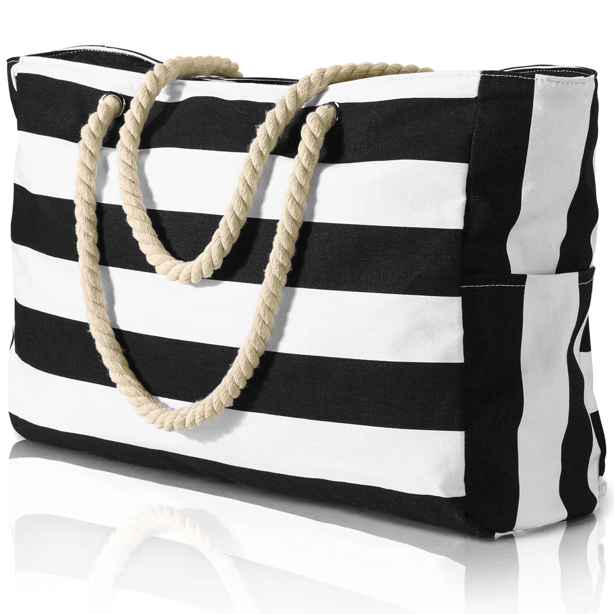 Strandtasche Canvas Gestreift mit Reißverschluss -    Zorenza