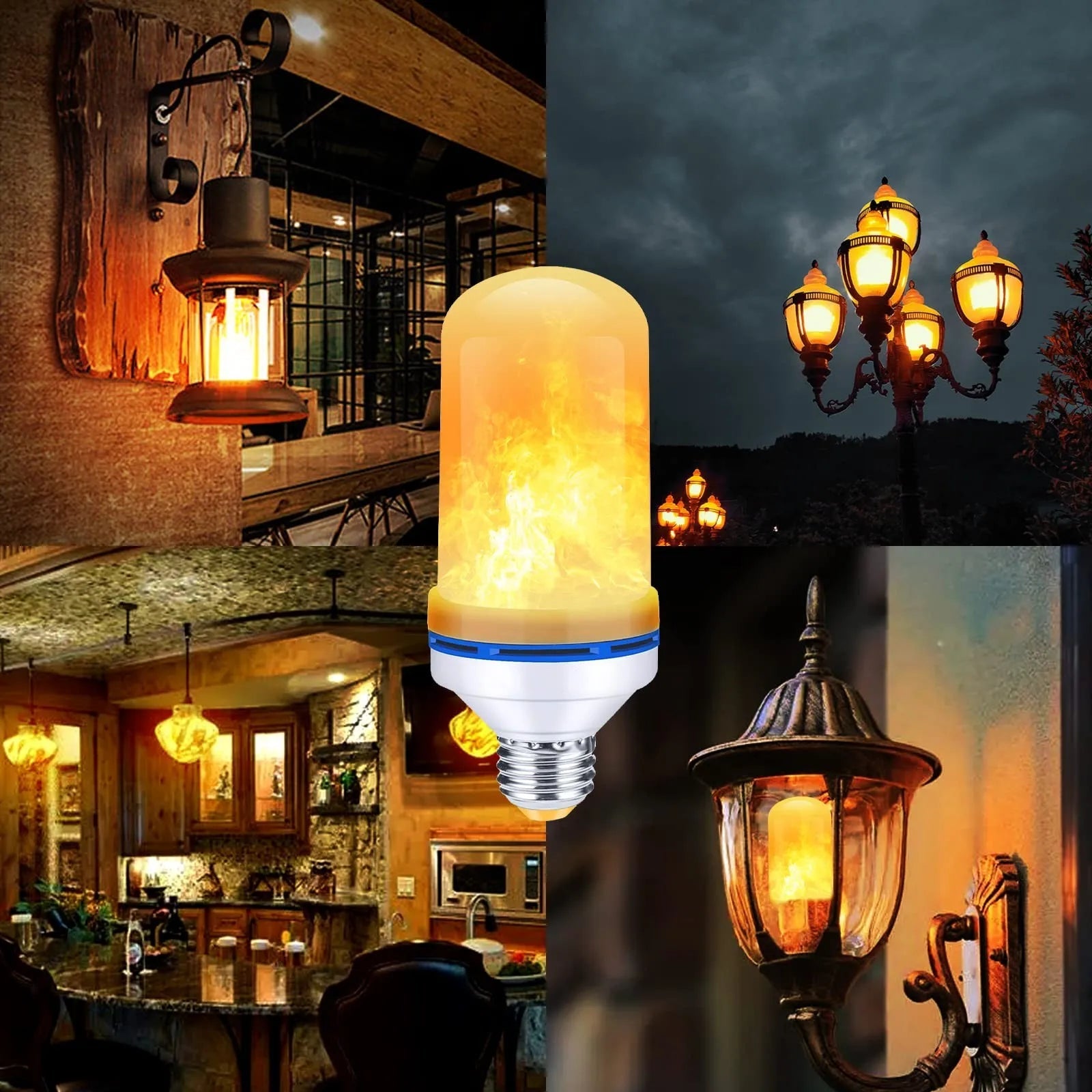 Wandleuchte Laterne Antik-Gold mit Flammeneffekt-LED -    Zorenza