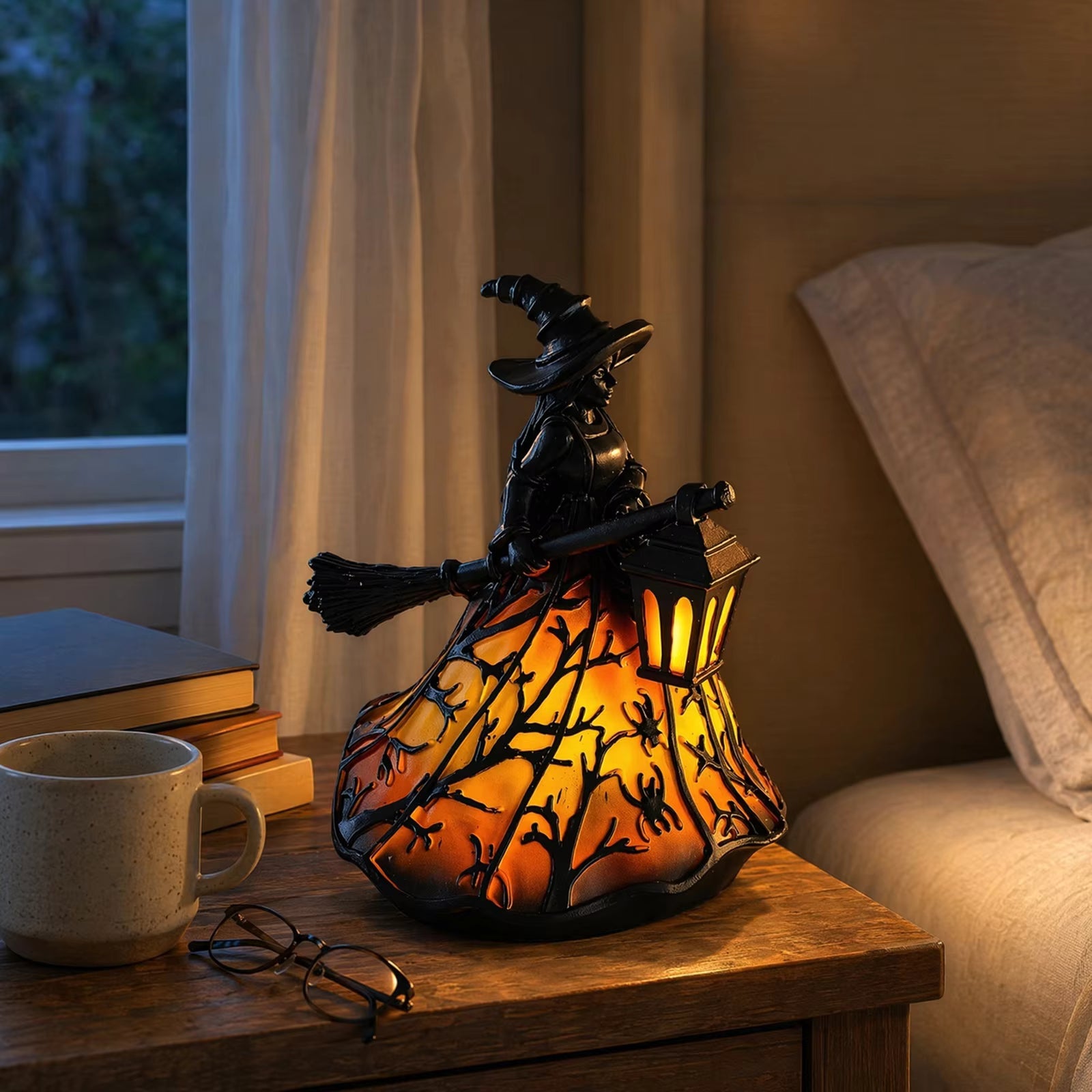 Halloween-Laterne Hexe Gotisch Vintage – Flammenloses LED-Design 30 cm -    Zorenza
