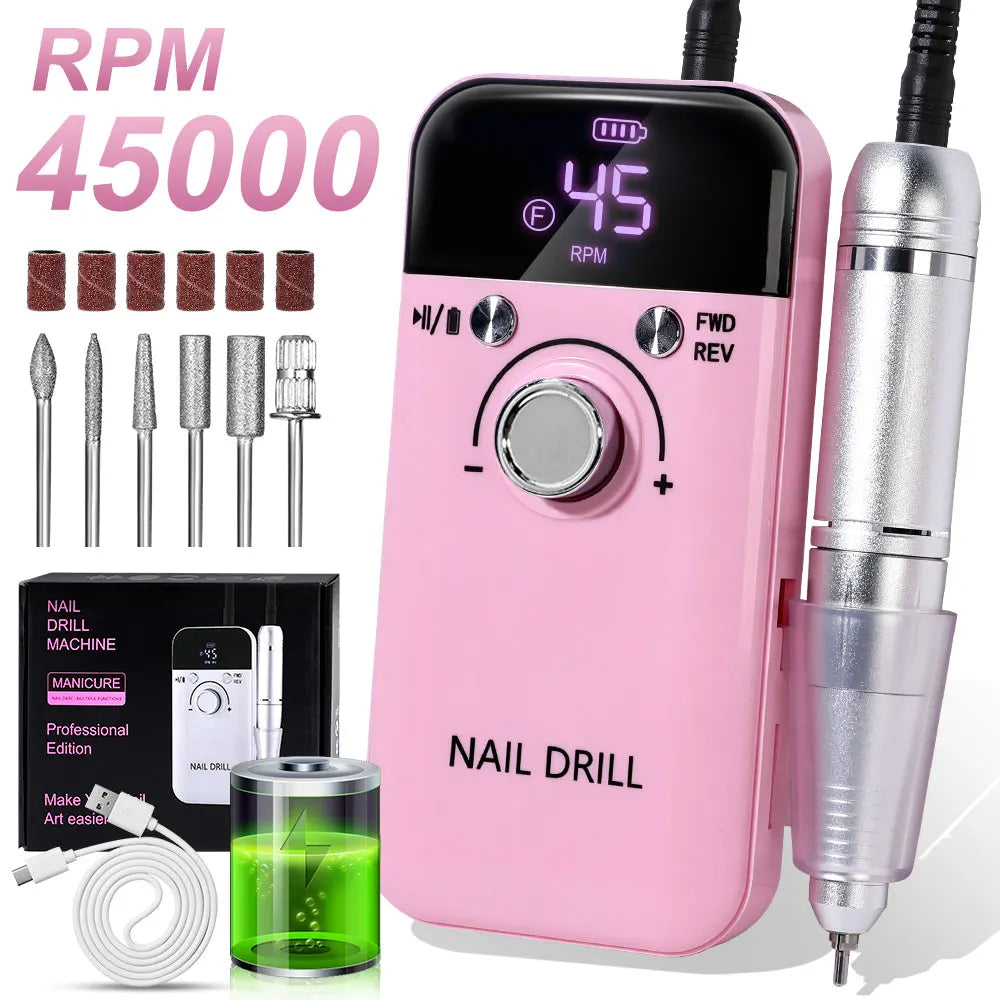 45000 RPM oplaadbare elektrische nagelboormachine Professionele nagelboren voor gelnagels Polish Draagbare nagelvijl manicure tool Zorenza