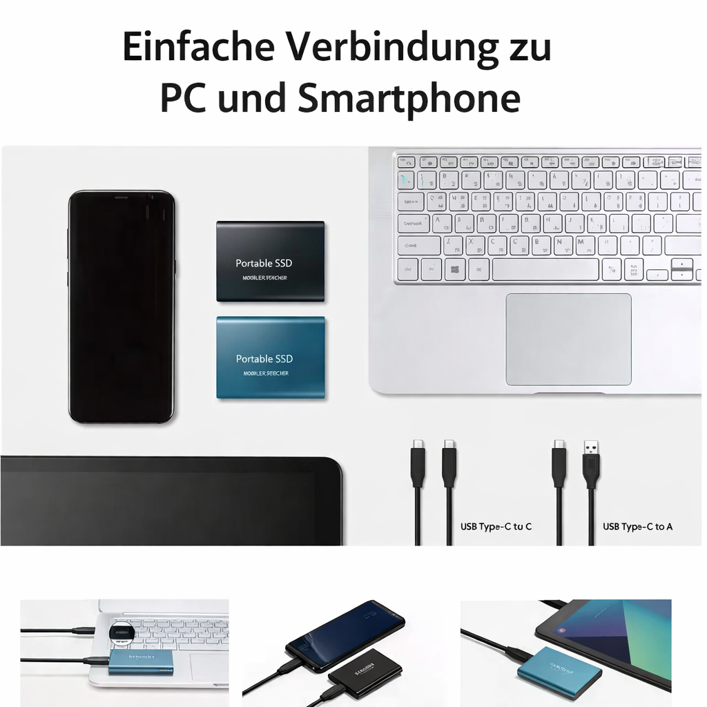 128GB Externe SSD Festplatte – Kompakter Schnellspeicher USB-C - Zorenza