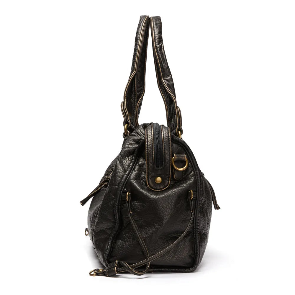 Schwarze Handtasche aus PU-Leder mit Vintage-Waschung Zorenza