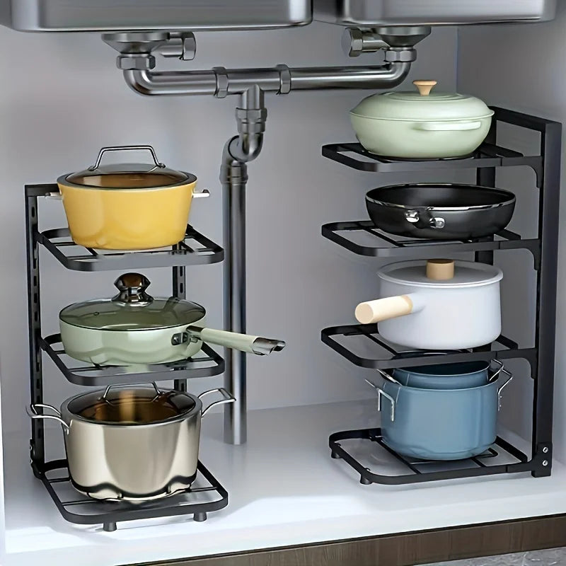 Verstelbare Pottenrek Organizer, Keuken Roestvrijstalen Pot Opbergrek, Meerlaagse Huishoudelijke Pot en Pan Organizer voor Keuken Zorenza