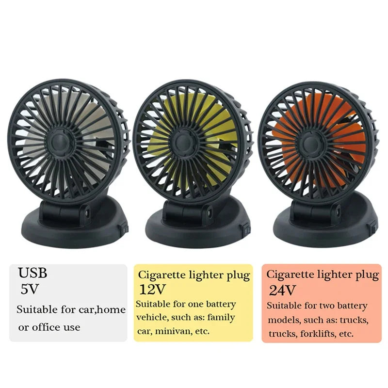 Auto-Ventilator 12V/24V/5V – Drehbar mit Zigarettenanzünder oder USB -    Zorenza