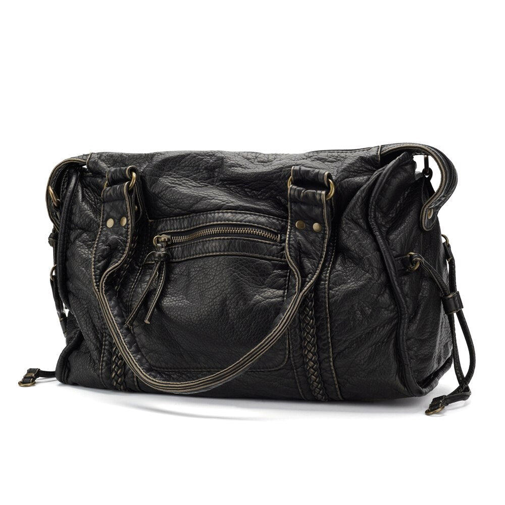 Schwarze Handtasche aus PU-Leder mit Vintage-Waschung Zorenza