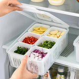 Kühlschrank-Frischhaltebox 6 Fächer – Ablaufeinsatz & Deckel, Stapelbar