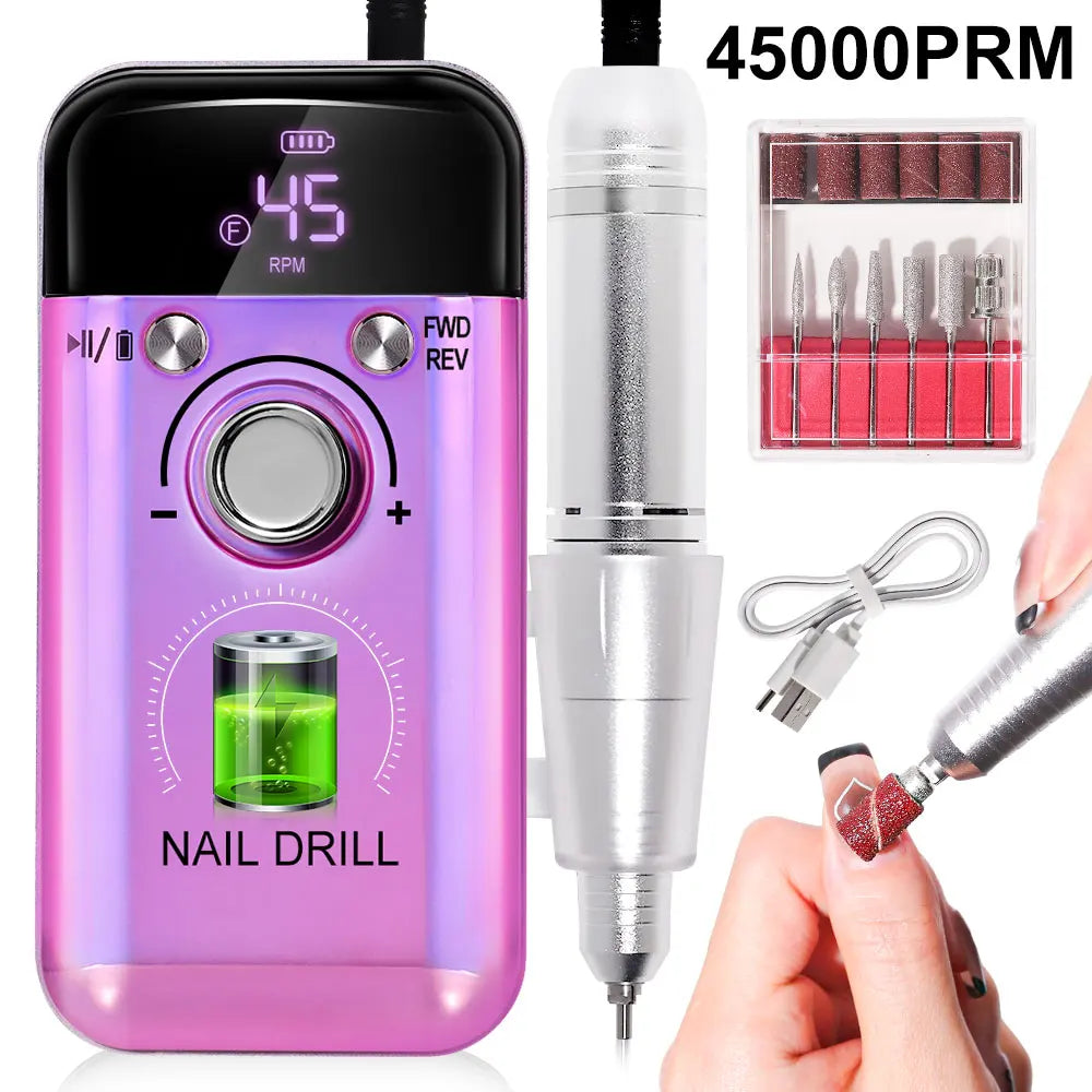 45000 RPM oplaadbare elektrische nagelboormachine Professionele nagelboren voor gelnagels Polish Draagbare nagelvijl manicure tool Zorenza