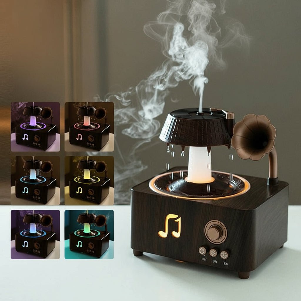 Aroma-Diffuser mit Vintage-Grammophon-Design und Regenwasser-Effekt -    Zorenza