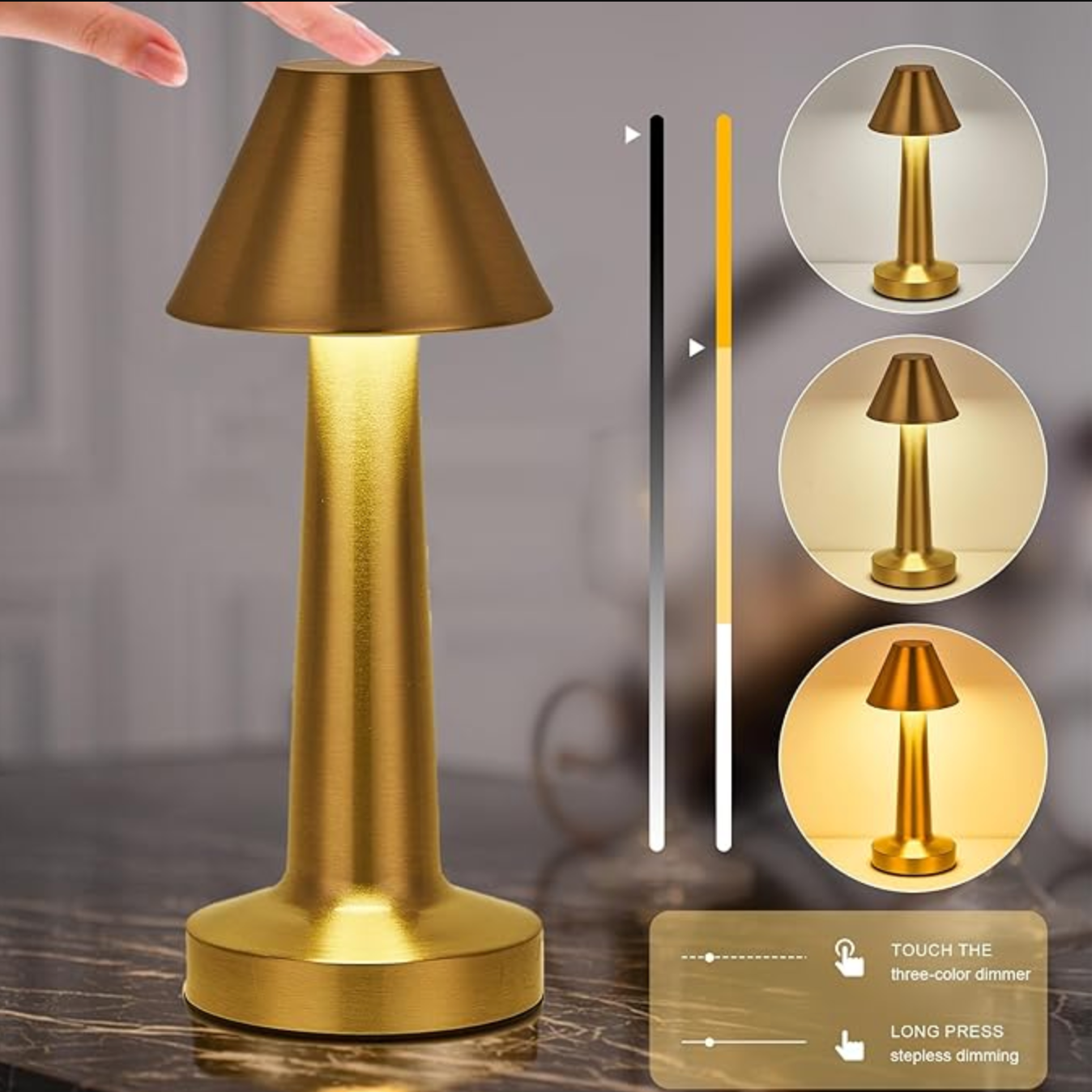 LED Tischleuchte kabellos dimmbar mit Touch-Sensor -    Zorenza