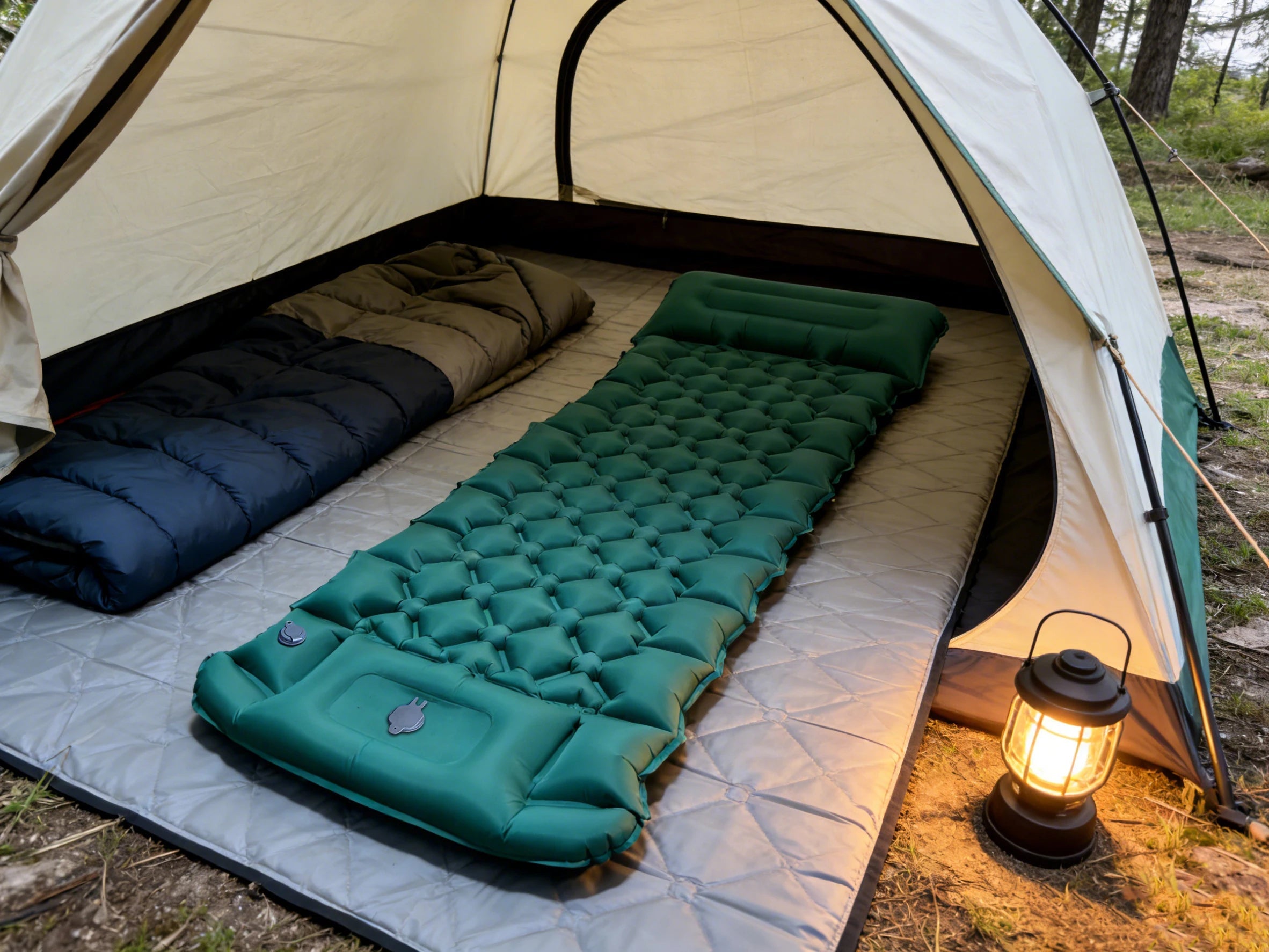 Campingmatratze aufblasbar 203 cm mit Kissen und Fußpumpe — Wasserdicht, kompakt, für Zelten und Outdoor-Abenteuer – Zorenza