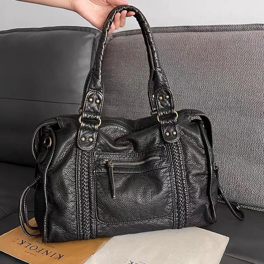 Schwarze Handtasche aus PU-Leder mit Vintage-Waschung Zorenza