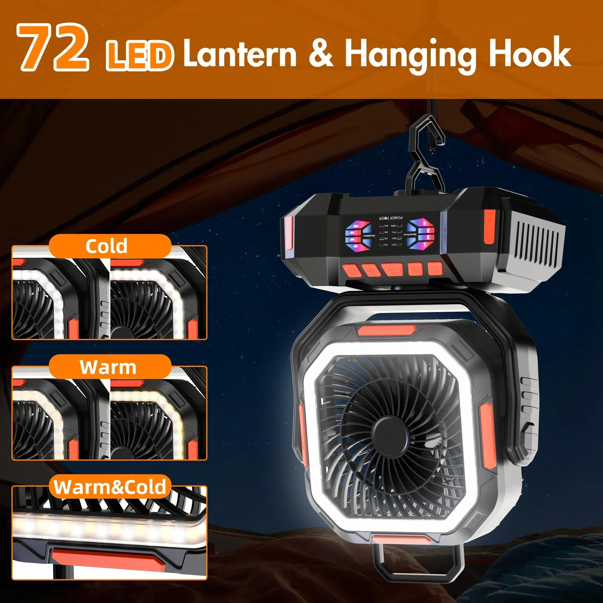Campingventilator mit 40000mAh Akku und LED-Beleuchtung -    Zorenza