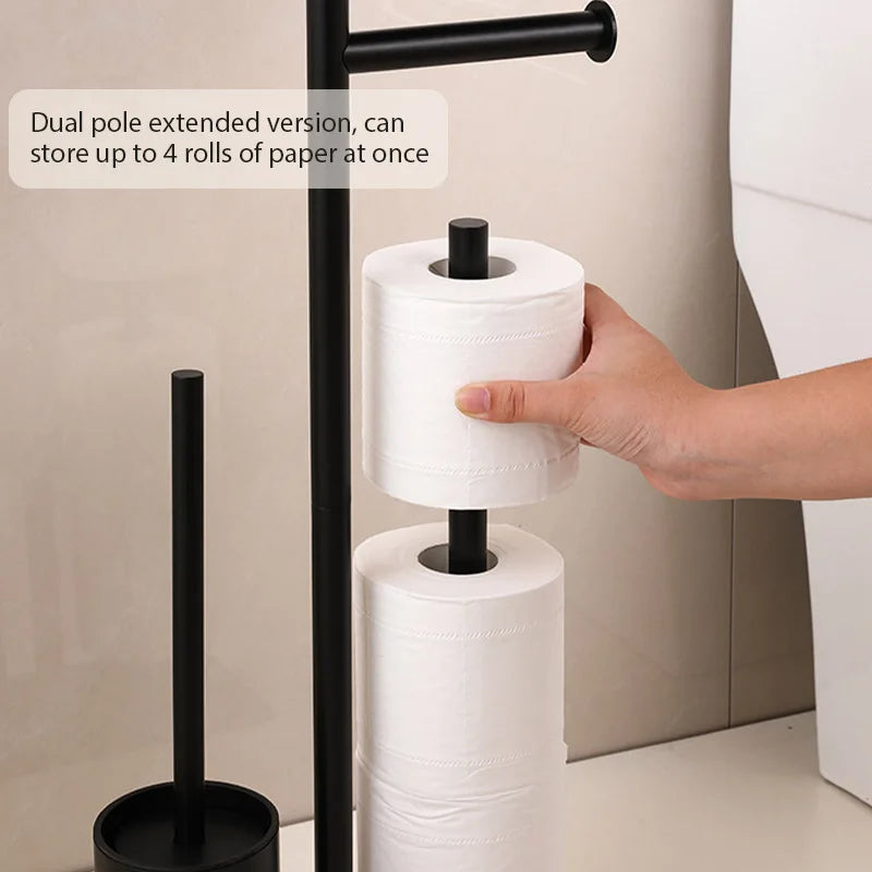 Freistehender Toilettenpapierhalter, Nagelfreies Aufbewahrungsregal für Badezimmer, Toilettenbürstenhalter, Rollenpapierablage Zorenza
