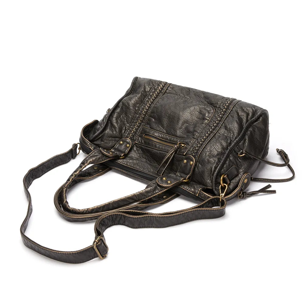 Schwarze Handtasche aus PU-Leder mit Vintage-Waschung Zorenza
