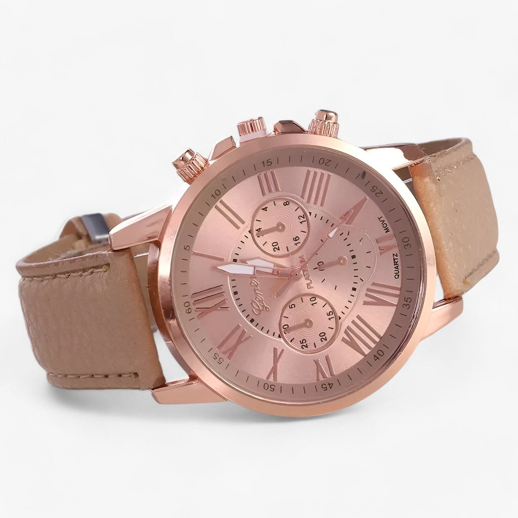Damenuhr mit römischen Ziffern und weichem Lederarmband -    Zorenza