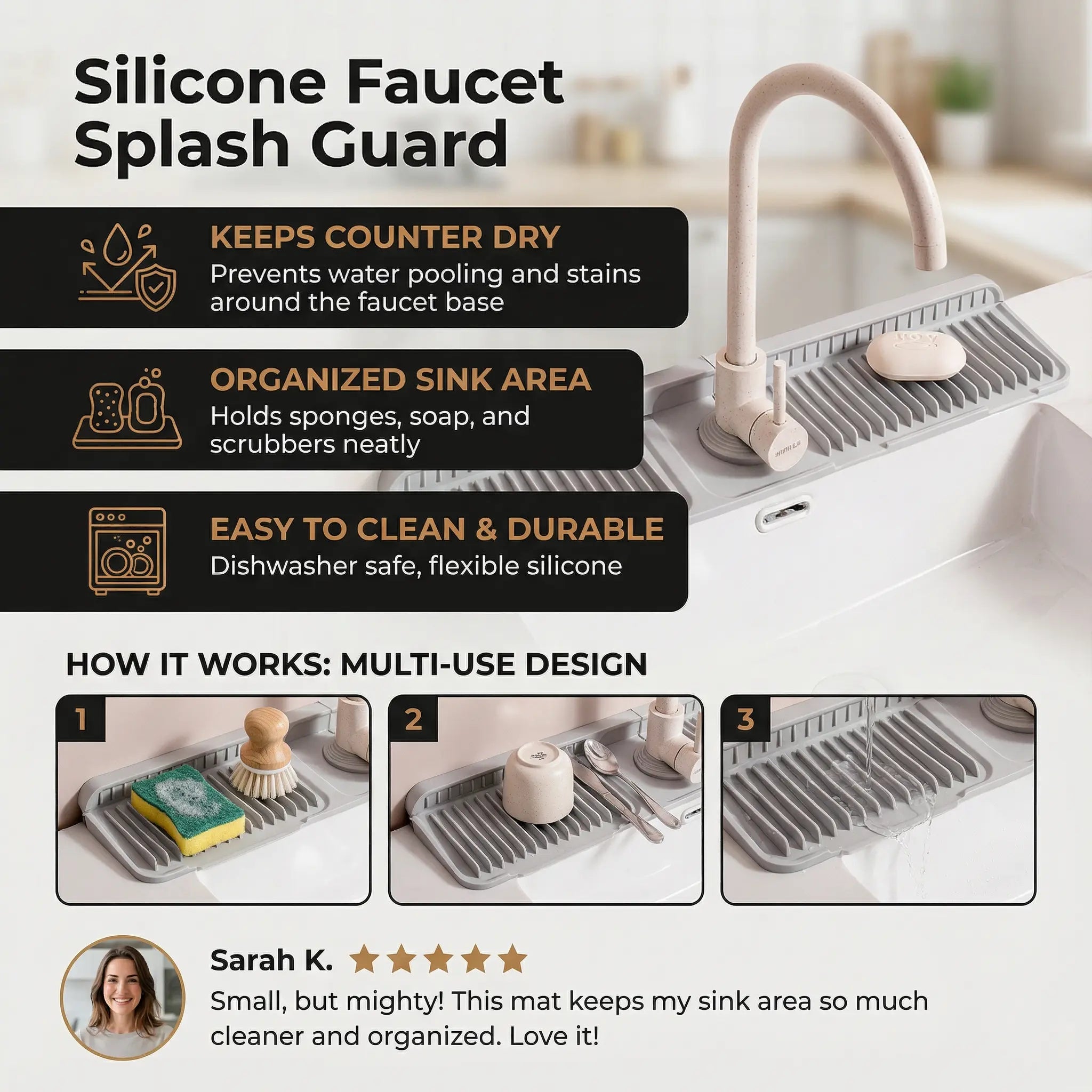 Silikon-Abtropfmatte für Wasserhahn Zorenza