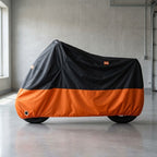 Motorradabdeckung aus 190T Oxford mit Schlossöse und Reflektoren, Schwarz/Orange, M–XXL -    Zorenza