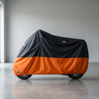 Motorradabdeckung aus 190T Oxford mit Schlossöse und Reflektoren, Schwarz/Orange, M–XXL -    Zorenza