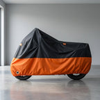 Motorradabdeckung aus 190T Oxford mit Schlossöse und Reflektoren, Schwarz/Orange, M–XXL -    Zorenza