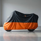 Motorradabdeckung aus 190T Oxford mit Schlossöse und Reflektoren, Schwarz/Orange, M–XXL -    Zorenza