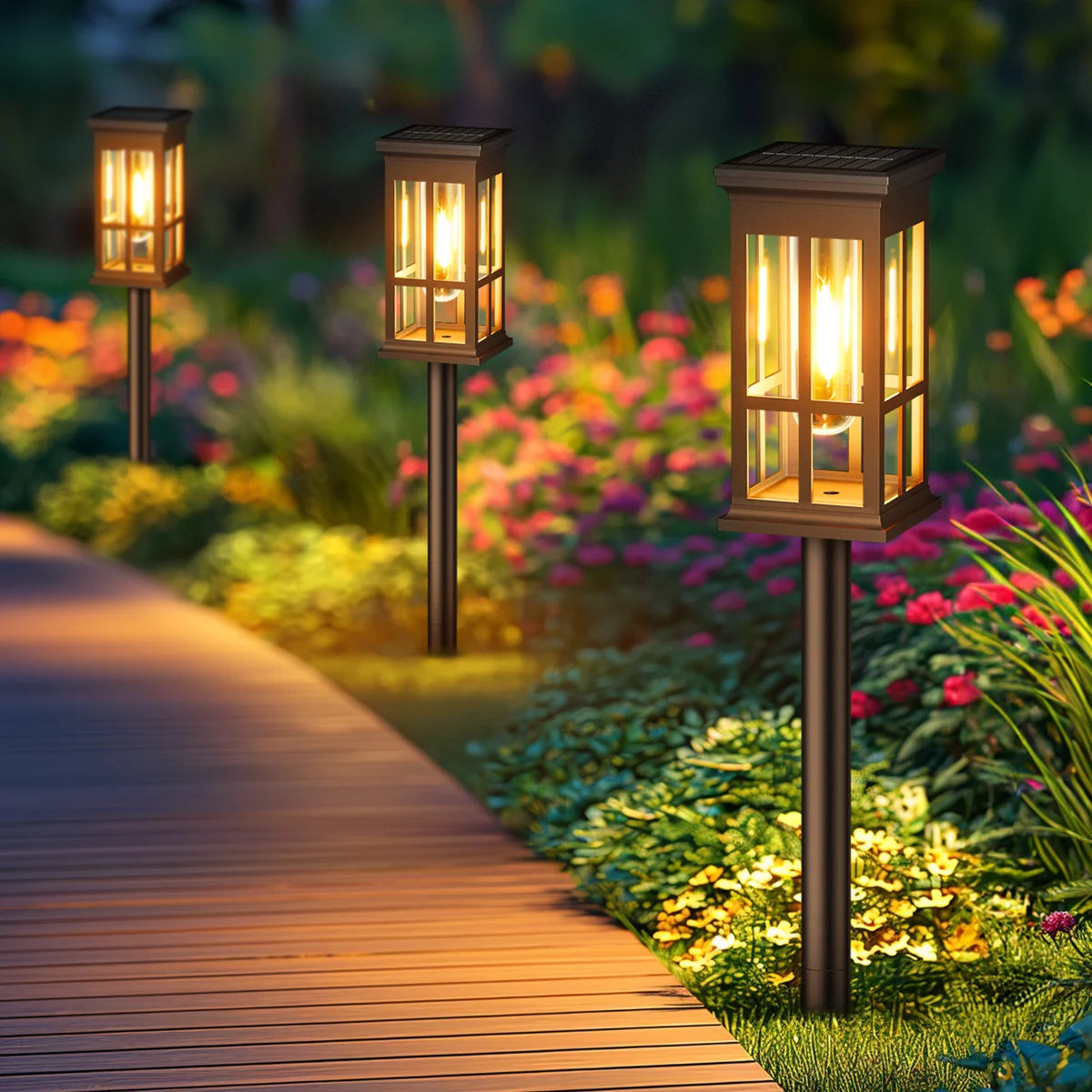 Solar-Wegeleuchten im Laternen-Design 2er-Set – LED mit Glühfaden-Optik -    Zorenza
