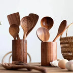Teakholz Küchenbesteck-Set – 9-teilig mit Halter & Löffelablage Zorenza
