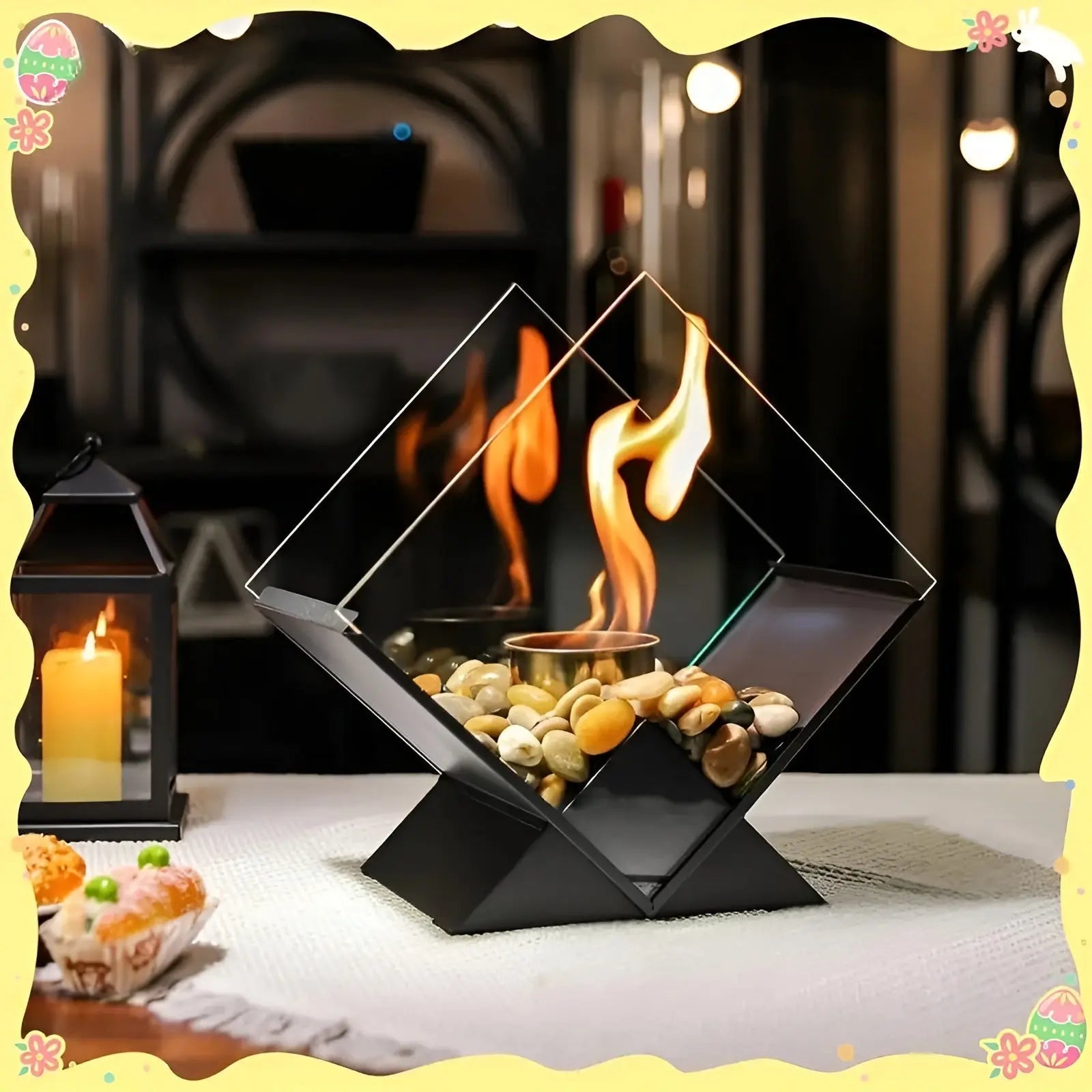 Tischkamin mit Steindeko und Bio-Ethanol-Flamme Zorenza