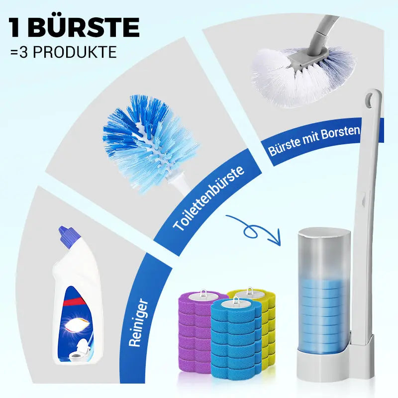Toilettenbürste mit Reinigungsmittel und Wechselköpfen (18 Schwammköpfe) Zorenza
