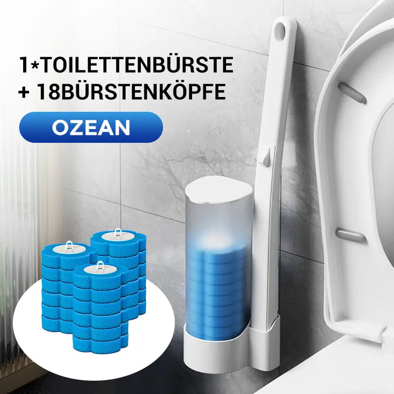 Toilettenbürste mit Reinigungsmittel und Wechselköpfen (18 Schwammköpfe) Zorenza