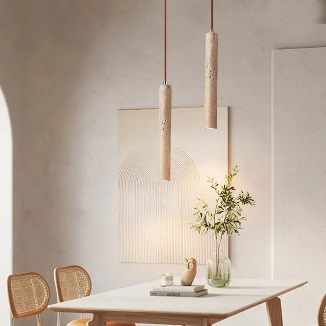 Travertin-LED-Pendelleuchte – Minimalistischer Wabi-Sabi-Stil, Warmweiß Zorenza