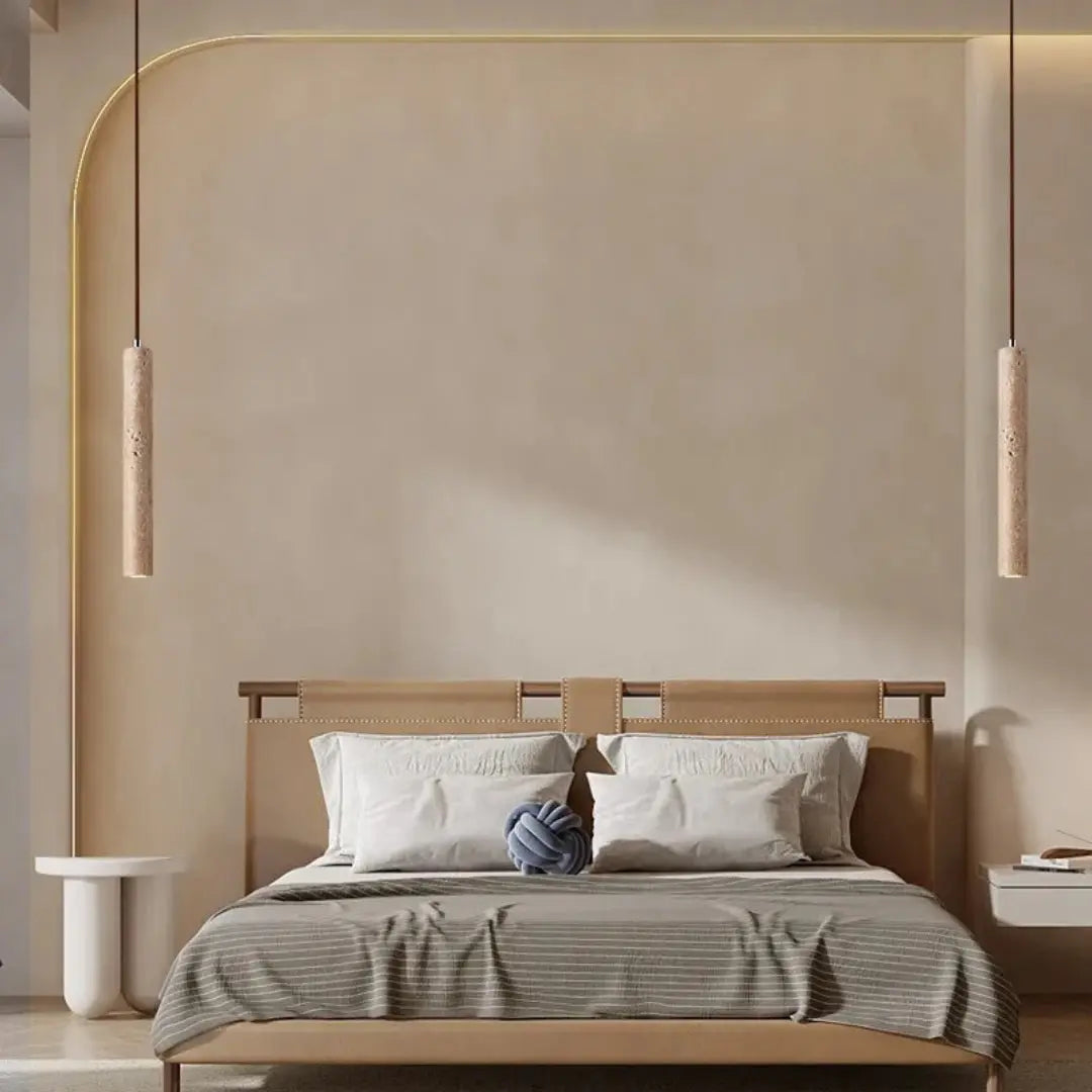 Travertin-LED-Pendelleuchte – Minimalistischer Wabi-Sabi-Stil, Warmweiß Zorenza