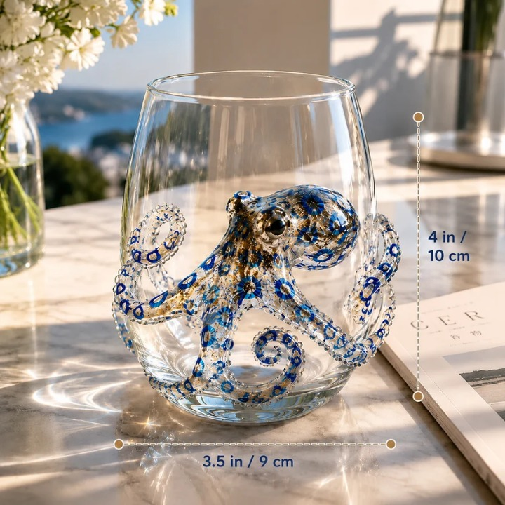 Trinkglas mit 3D-Meerestier-Motiv -    Zorenza