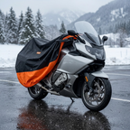 Motorradabdeckung aus 190T Oxford mit Schlossöse und Reflektoren, Schwarz/Orange, M–XXL -    Zorenza