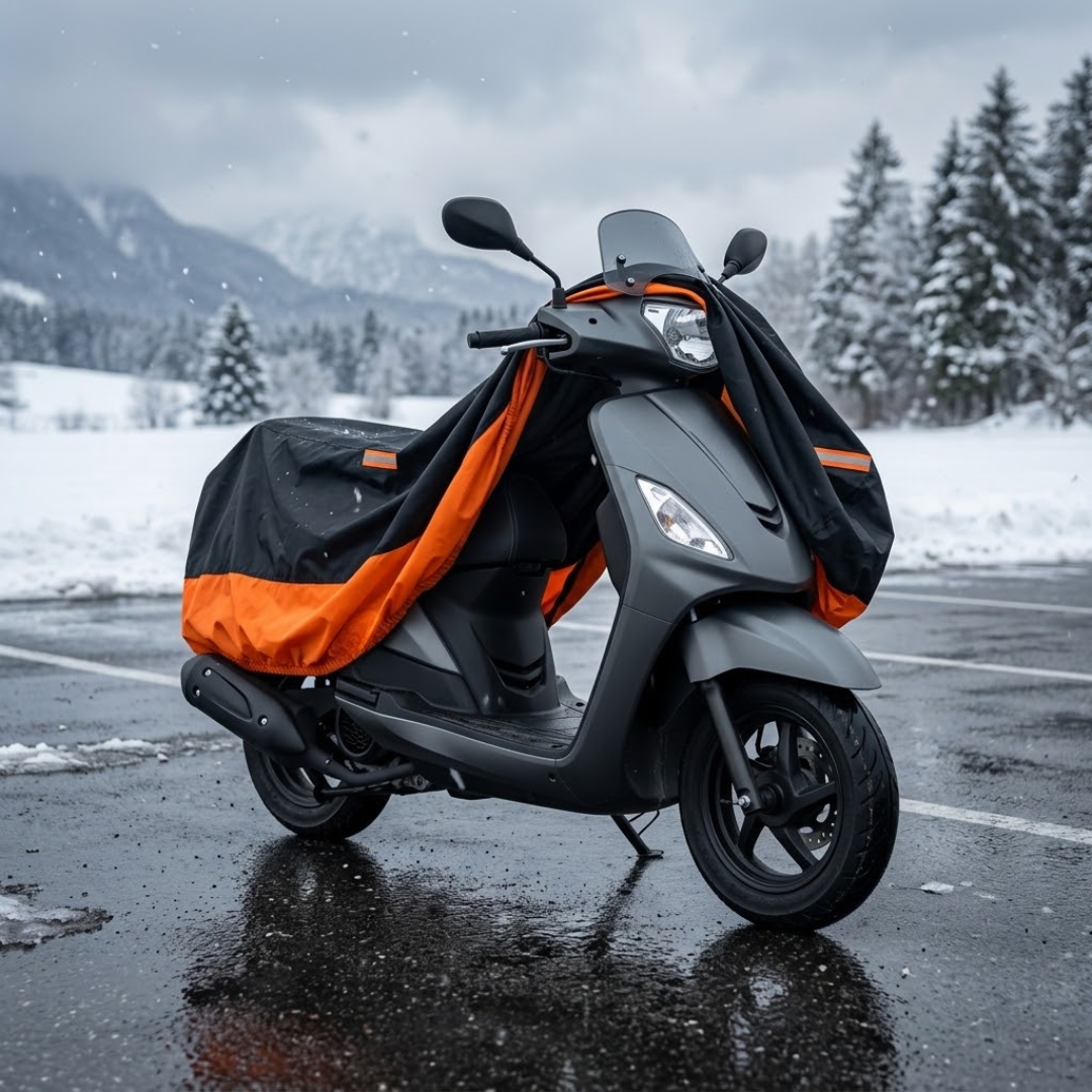 Motorradabdeckung aus 190T Oxford mit Schlossöse und Reflektoren, Schwarz/Orange, M–XXL -    Zorenza