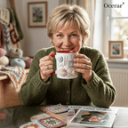Keramiktasse mit Häkel-Motiven -    Zorenza