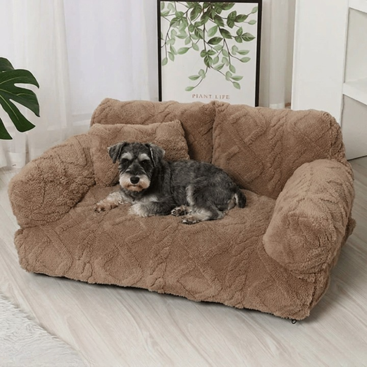 Plüsch-Haustiersofa mit erhöhtem Rand und Kissen – 4 Farben Zorenza